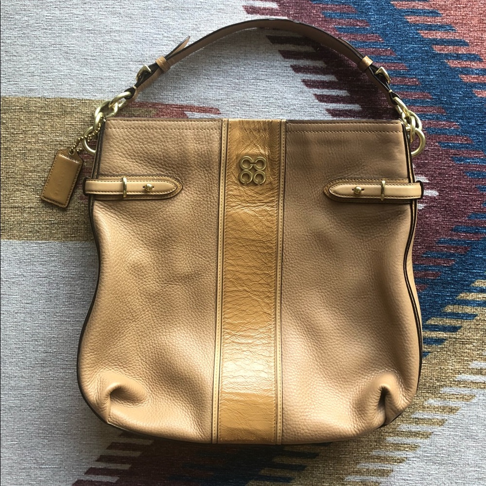 Leather Coach Shoulder/Tote Bag - Beige/Tan